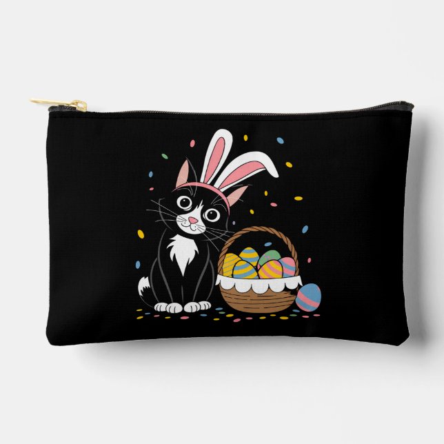 Easter Black Cat Tuxedo Rabbit Bunny Ears Eggs Accessory Pouch (Front)