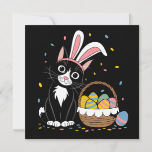 Easter Black Cat Tuxedo Rabbit Bunny Ears Eggs Invitation