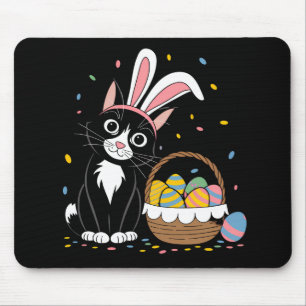 Easter Black Cat Tuxedo Rabbit Bunny Ears Eggs Mouse Mat