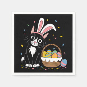 Easter Black Cat Tuxedo Rabbit Bunny Ears Eggs Napkin