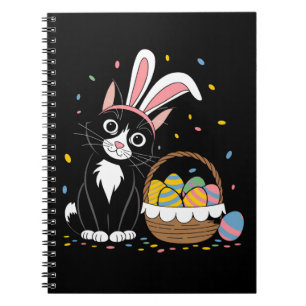 Easter Black Cat Tuxedo Rabbit Bunny Ears Eggs Notebook