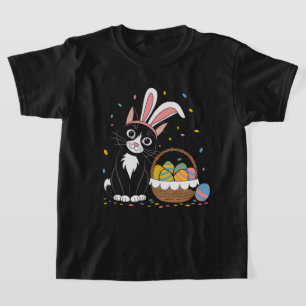Easter Black Cat Tuxedo Rabbit Bunny Ears Eggs T-Shirt
