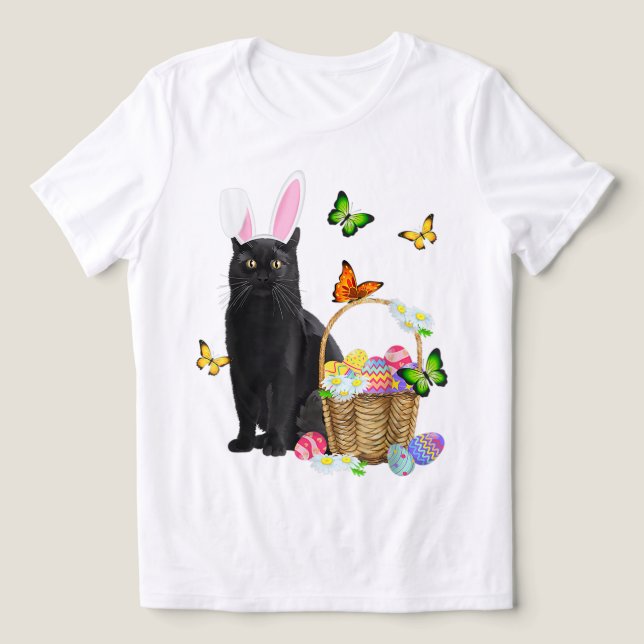 Easter Black Cat With Bunny Ears Tri-Blend Shirt (Design Front)
