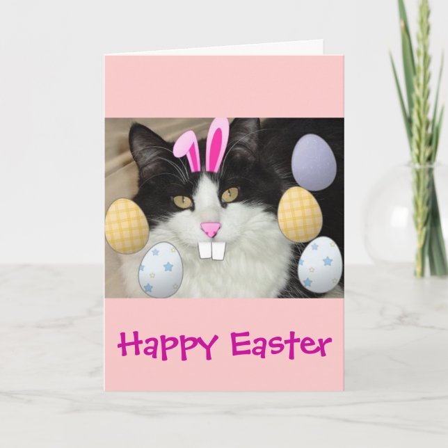 Easter Black & White Cat Holiday Card (Front)