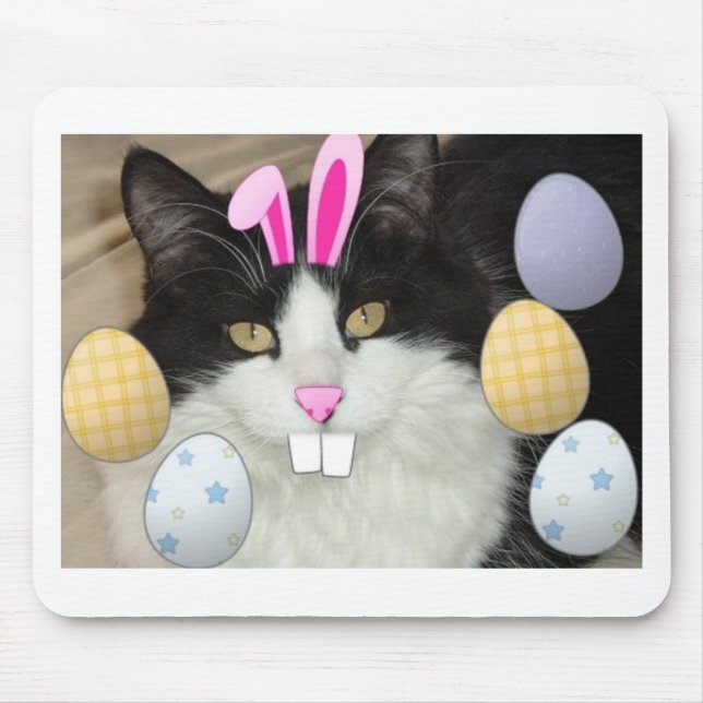 Easter Black & White Cat Mouse Mat (Front)