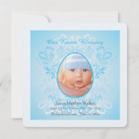 Easter Blessing Blue Photo Birth Announcement
