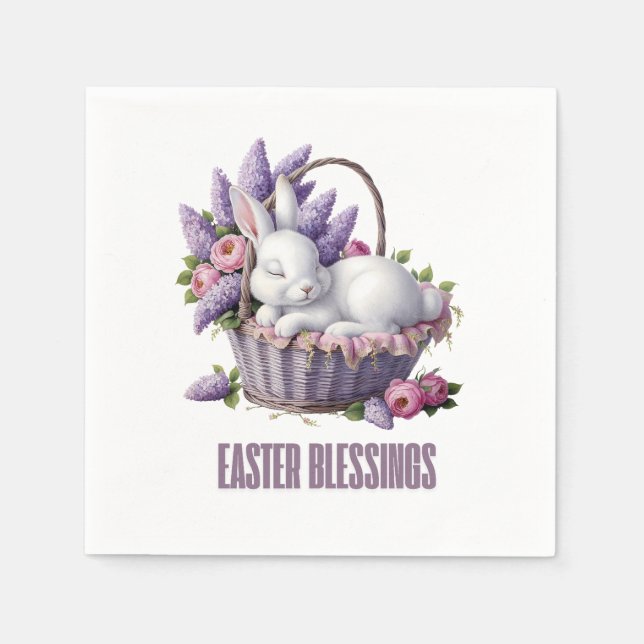 Easter Blessing – Bunny & Flower Basket Delight Napkin (Front)