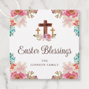 Easter Blessing Floral Watercolor Cross Favour Tags