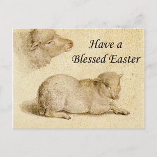 Easter Blessing Holbein Resting Lamb Art Holiday Postcard