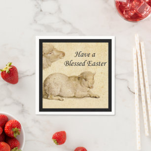 Easter Blessing Holbein Resting Lamb Art Napkin