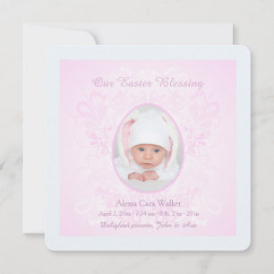 Easter Blessing Pink Photo Birth Announcement