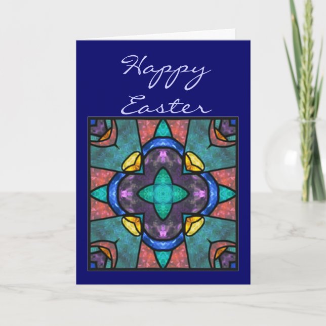 Easter Blessing Stained Glass Cross Holiday Card (Front)