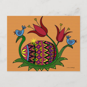 Easter Blessing Ukrainian Folk Art Holiday Postcard