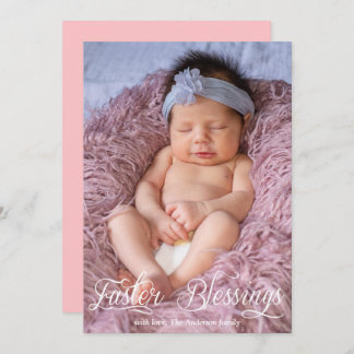 Easter Blessings Baby Girl Family Pink Photo Holiday Card