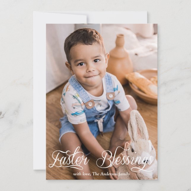 Easter Blessings Baby Kids Family Photo Holiday Card (Front)