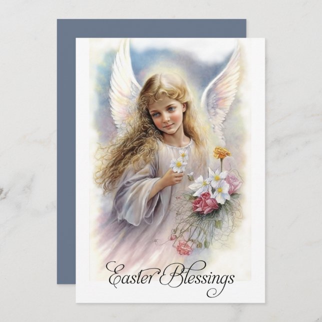 Easter Blessings. Beautiful Little Angel Religious Holiday Card (Front/Back)