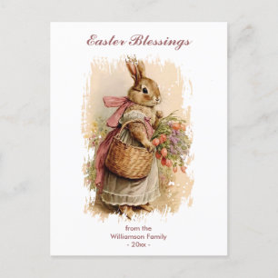 Easter Blessings Brown Vintage Bunny Personalised Holiday Postcard