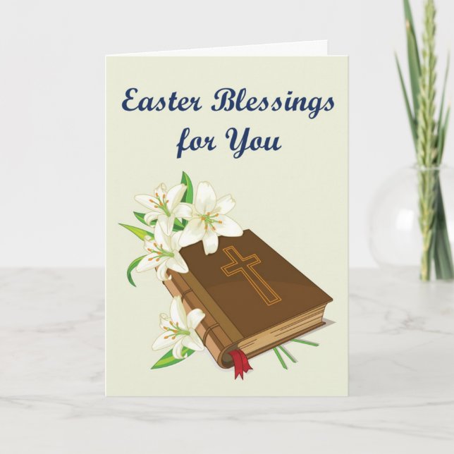 Easter Blessings Card- Bible with Lilies-Religious Holiday Card (Front)