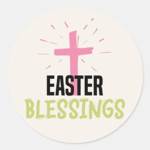 Easter Blessings Christian Cross Classic Round Sticker