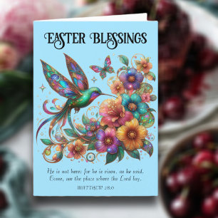 Easter Blessings Colourful Hummingbird Christian Holiday Card