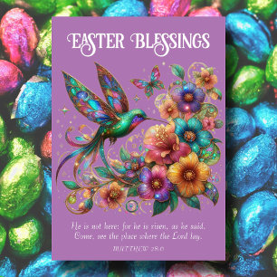 Easter Blessings Colourful Hummingbird Christian Holiday Card