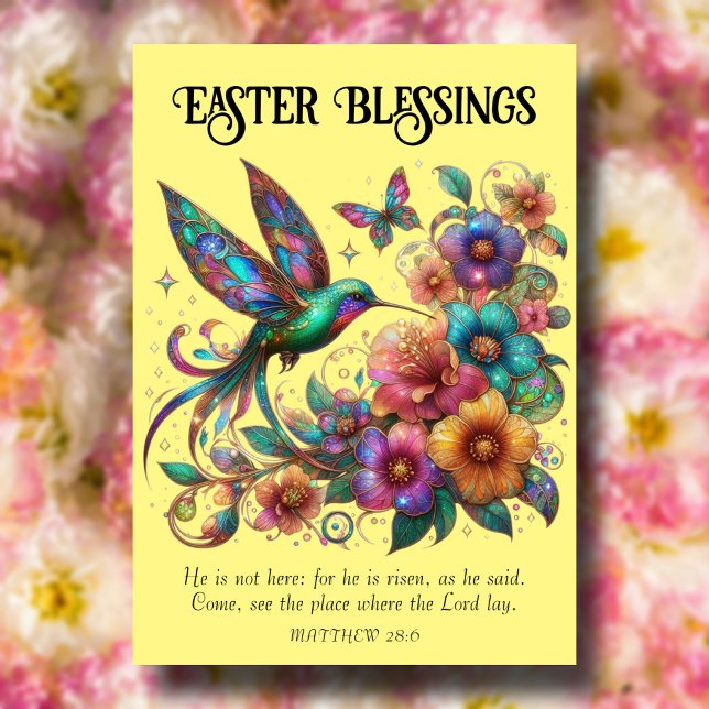 Easter Blessings Colourful Hummingbird Christian  Holiday Card (Creator Uploaded)