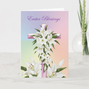 Easter Blessings Cross of Lilies Holiday Card