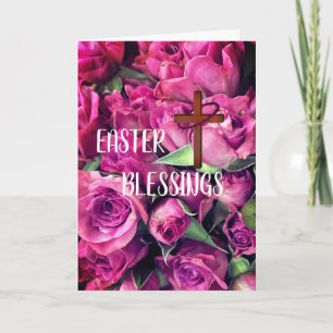 Easter Blessings Cross Pink Roses Card