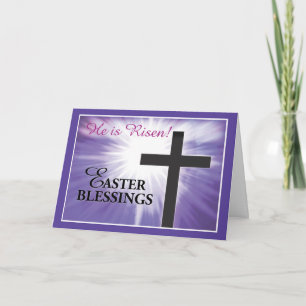 Easter Blessings Cross Starburst on Purple Holiday Card