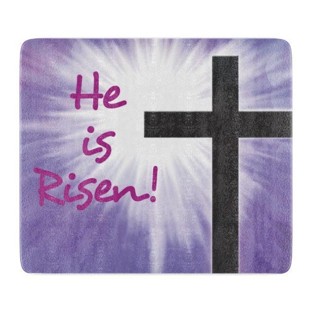 Easter Blessings Cross Starburst on Purple, Risen Cutting Board (Front)