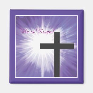 Easter Blessings Cross Starburst on Purple, Risen Magnet