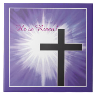 Easter Blessings Cross Starburst on Purple, Risen Tile