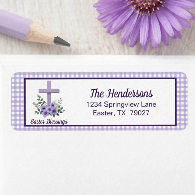 Easter Blessings Cross with Flowers Purple Gingham (Creator Uploaded)