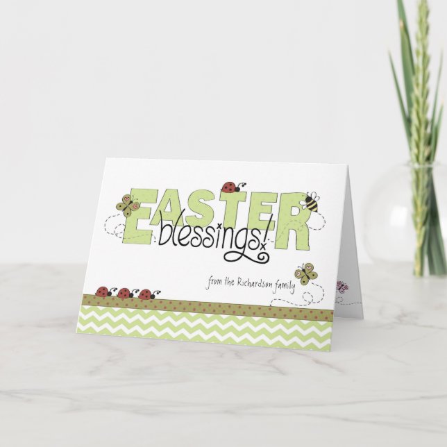 Easter Blessings Custom Name Green Chevron Card (Front)