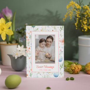 Easter Blessings   Custom Photo & Name   Botanical Holiday Card