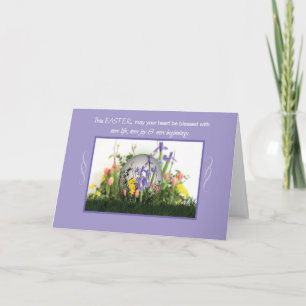 Easter Blessings Egg in Flowers, Religious Holiday Card