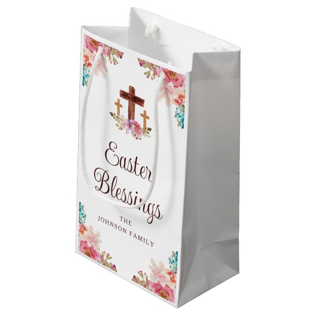 Easter Blessings Elegant Floral Cross  Small Gift Bag (Back Angled)