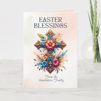 Easter Blessings Floral Cross Christian Easter  Card