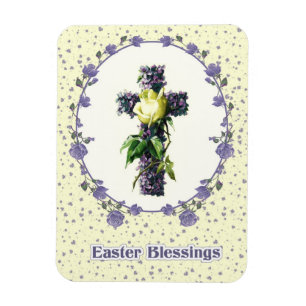 Easter Blessings. Floral Easter Cross Gift Magnet