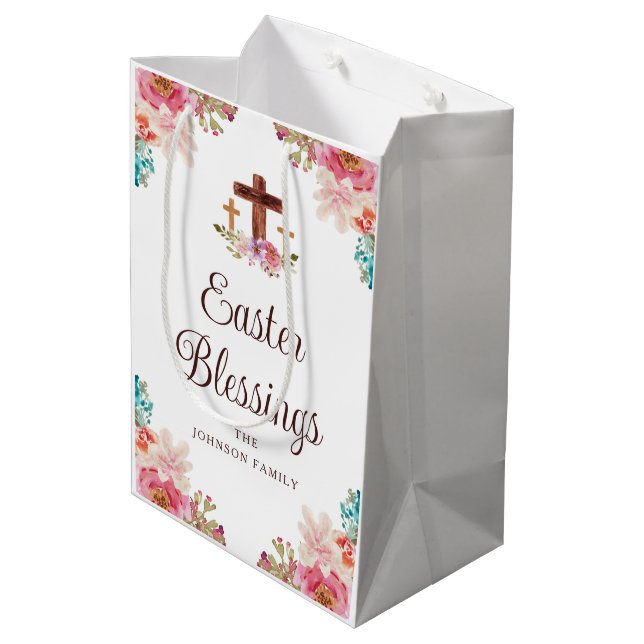 Easter Blessings Floral Religious Cross Medium Gift Bag (Back Angled)