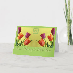 Easter Blessings For Sister Tulips Holiday Card
