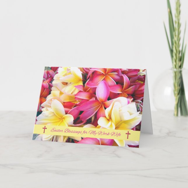 Easter Blessings for Work Wife Tropical Plumeria Holiday Card (Front)