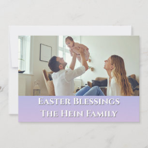 Easter Blessings Full Bleed Family Photo Purple Holiday Card