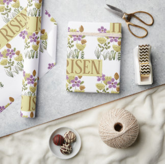 Easter Blessings | He Is Risen Pretty Floral  Wrapping Paper
