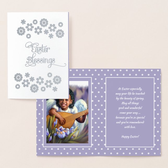 Easter Blessings. Little African American Angel Foil Card (Display)