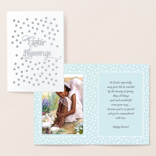 Easter Blessings. Little African American Angel Foil Card (Display)