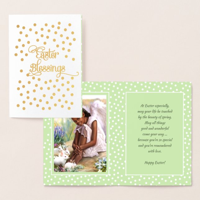 Easter Blessings. Little African American Angel Foil Card (Display)