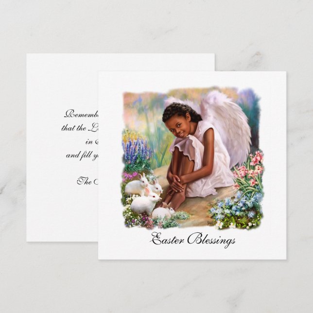 Easter Blessings. Little Afro Angel Flat Cards (Front/Back)