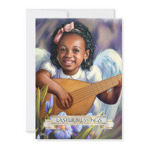 Easter Blessings. Little Angel with Lute Flat Card