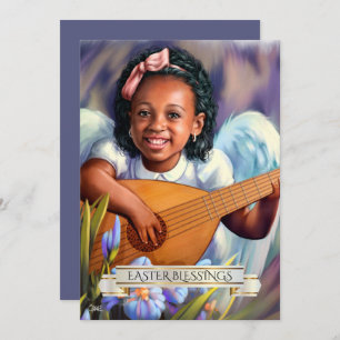 Easter Blessings. Little Angel with Lute Flat Card